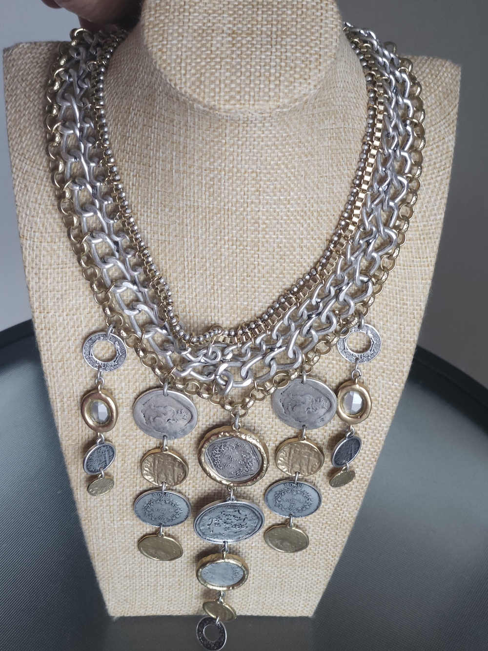 Mixed Metal Coin Statement Necklace - Women Jewelry